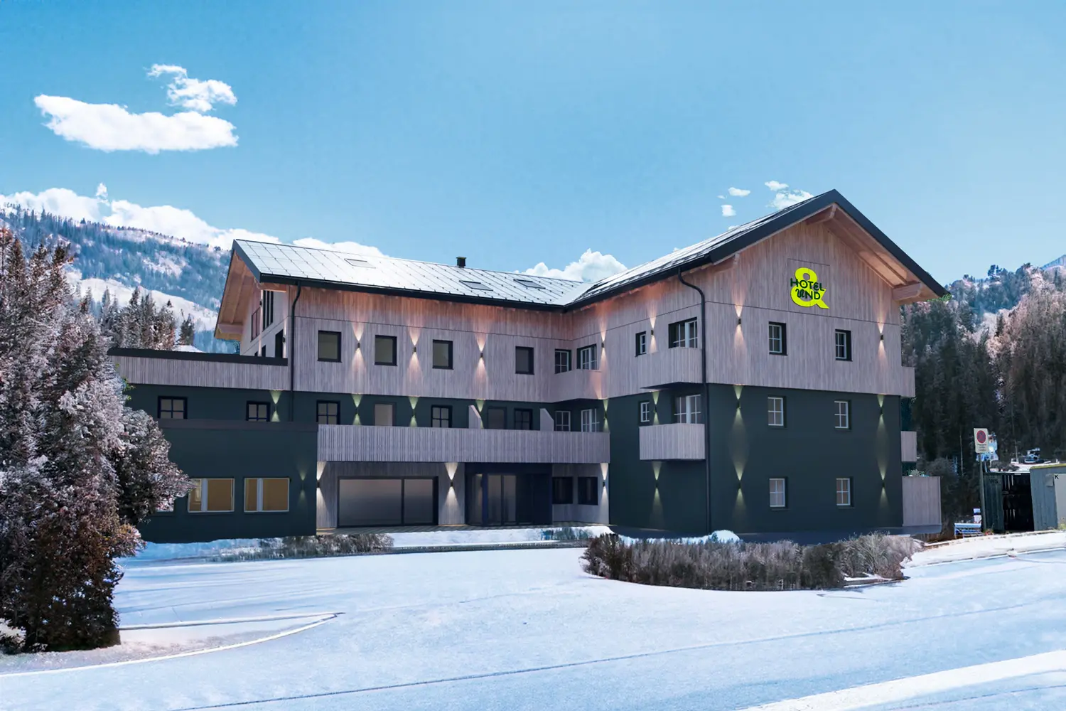 Visualisierung des neuen Hotel UND in Schladming